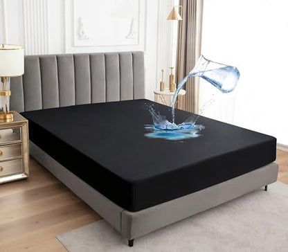 Sufdari King Size Mattress Protector,Waterproof Mattress Cover,18" Deep Pocket Mattress Protector,Dust Proof Bed Protector for Dogs/Cats/Pets/Kids-Black,King