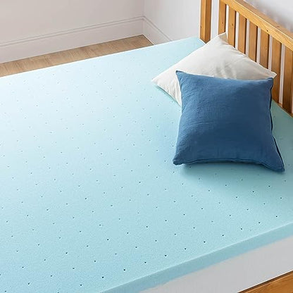 Best Price Mattress 2 Inch Ventilated Memory Foam Mattress Topper, Cooling Gel Infusion, Dorm Essentials, Short Queen Blue