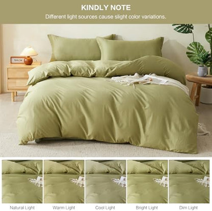 Duvet Cover Set Twin Size 100% Organic Cotton Olive Green, SAPHREAS 2 Pcs Soft Bedding Comforter Cover with Zipper Closure & Corner Ties, Comforter Not Included
