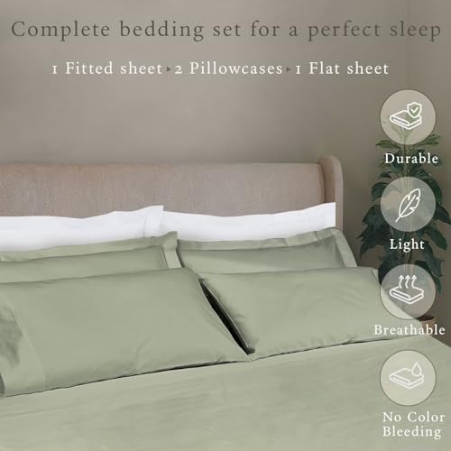 Threadmill 500TC Cotton Full Sheet Set, Sateen, Solid, Sage Green, 4-Piece