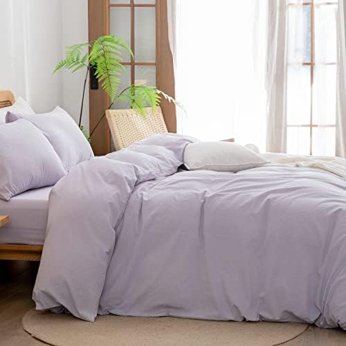 BESTOUCH Cotton Solid Duvet Cover Set Linen Feel Taro Purple Twin