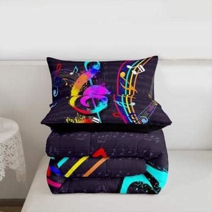 Music Note Comforter Set Twin Size Colorful Tie-Dye Hippie Style Bedding for Boys Girls Teens Music Themed Bedroom Decor Flame Music Bedding Comforter Sets Musical Notation Decor Duvet Insert 2 Pcs