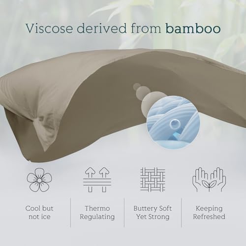 Cooling Sheets Set Twin Size, Viscose Derived from Bamboo for Hot Sleepers | Deep Pocket Up to 15 Inch | Silky Soft & Breathable Bedding - 3PC (Twin, Simply Taupe)