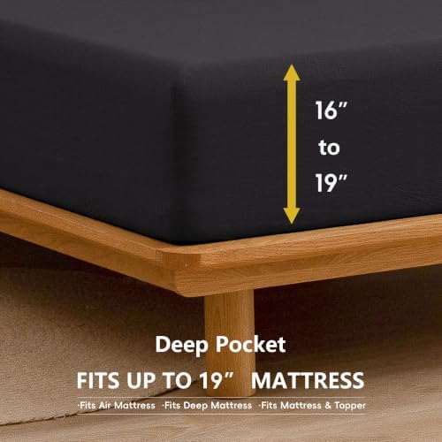 BESTOUCH Full Washed Cotton Linen Feel Sheet Set 4 Pcs Deep Black