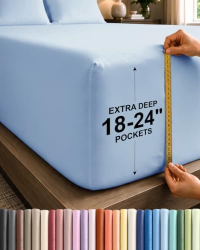 CGK Linens Extra Deep Split King Fitted Sheet Only - Sky Blue