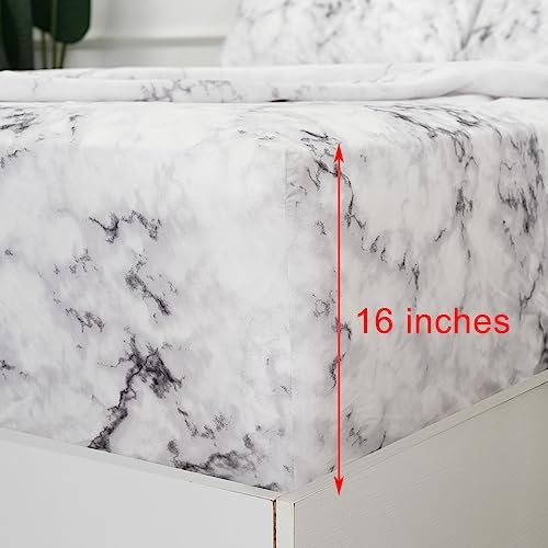 Best Season Bed Sheet Set 4 Pieces -Queen Size-Soft Durable Microfiber Bedding Sheet Set,Deep Pocket,Stain,Fade & Wrinkle Resistant(White Marble)
