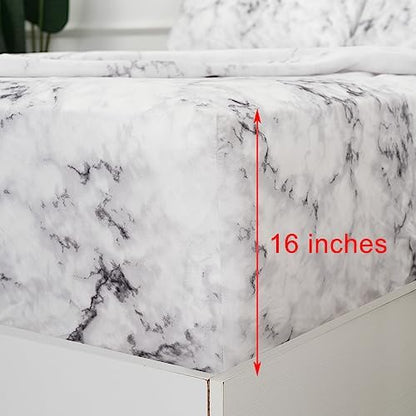Best Season Bed Sheet Set 4 Pieces -Queen Size-Soft Durable Microfiber Bedding Sheet Set,Deep Pocket,Stain,Fade & Wrinkle Resistant(White Marble)