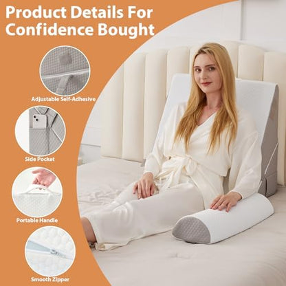 BIEEZZK Wedge Pillow Set for After Surgery, Orthopedic Wedge Pillow for Acid Reflux Relief with Adjustable 9&12inch for Bed Headboard,Sleeping, Memory Foam for Neck&Back Support, White/Grey
