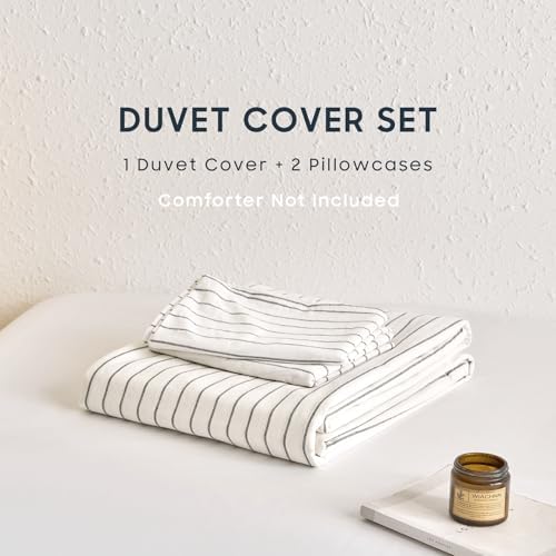 Wake In Cloud Striped Cotton Duvet Cover Set, White, Cal King