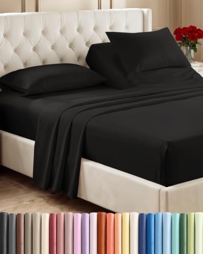 Flex Top Split Head King 4 Piece Sheet Set - Ultra-Soft, Breathable - Black