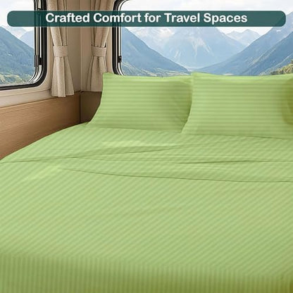 Cotton Bed Sheets 4 Piece Set 400 Thread Count 100% Extra Long Staple Luxurious & Hypoallergenic Bedding Hotel & Home Collection Deep Pocket 10-18 inches (Short Queen, Sage Stripe)