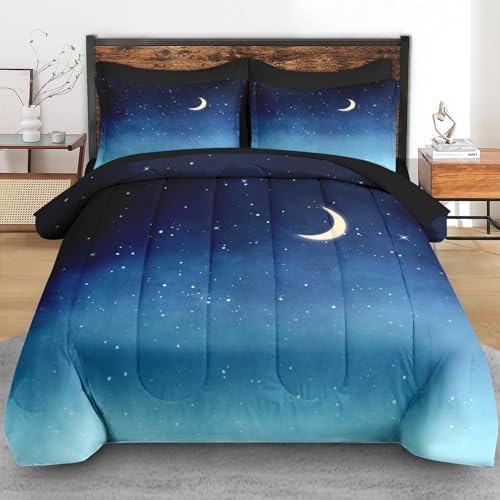 Pamnest Twin Comforter Set with Sheets, 5 Pieces Blue Starry Bedding