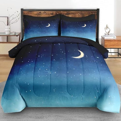 Pamnest Twin Comforter Set with Sheets, 5 Pieces Blue Starry Bedding