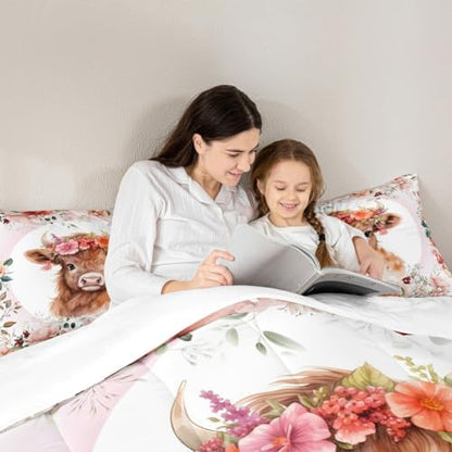 Feelyou Cute Highland Cow Comforter Set Twin Size Boys Girls Teens