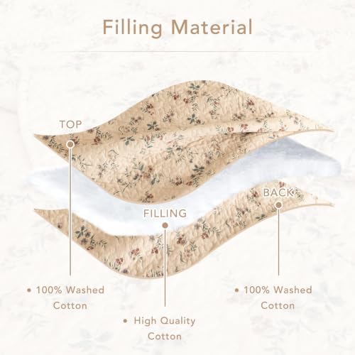 Lady Ann Cotton Quilt Twin Size(68"x86"), Cottagecore Wild Floral Quilted Bedspread, Lightweight Farmhouse Bedding Set （1 Coverlet and 1 Scalloped Edge Pillow Sham