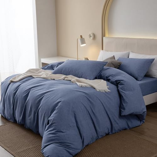JIYUAN Oversized King Washed Cotton Duvet Cover Set, Relaxed Linen Feel