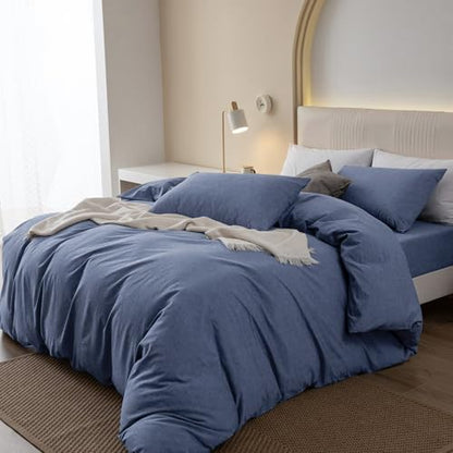 JIYUAN Oversized King Washed Cotton Duvet Cover Set, Relaxed Linen Feel