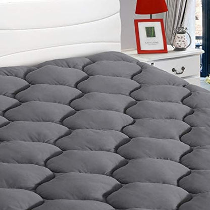 LEISURE TOWN Cotton Full Mattress Pad Fitted Quilted Mattress Cover,Grey