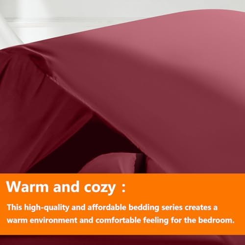 TAIMIT Burgandy Twin Size Comforter Set - 5 Pieces, Bed in a Bag Bedding Sets with All Season Soft Quilted Warm Fluffy Reversible Comforter,Flat Sheet,Fitted Sheet,1 Pillow Shams,1 Pillowcases