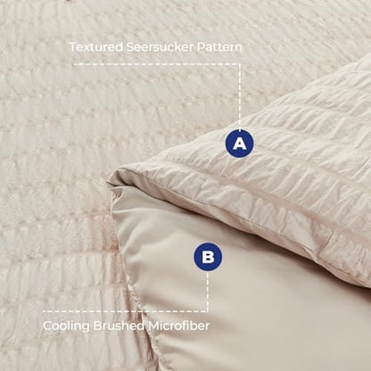HYMOKEGE Beige California King Comforter Set Seersucker 7 Pieces, All Season Luxury Bed in a Bag for Bedroom, Bedding Set with Comforters, Sheets, Pillowcases & Shams