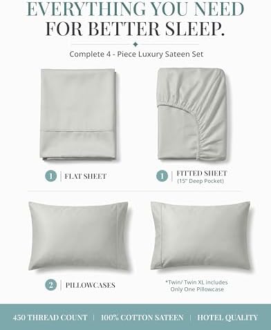 LANE LINEN Twin Single Sheet Set - 450TC Premium Combed Cotton, Moonstruck
