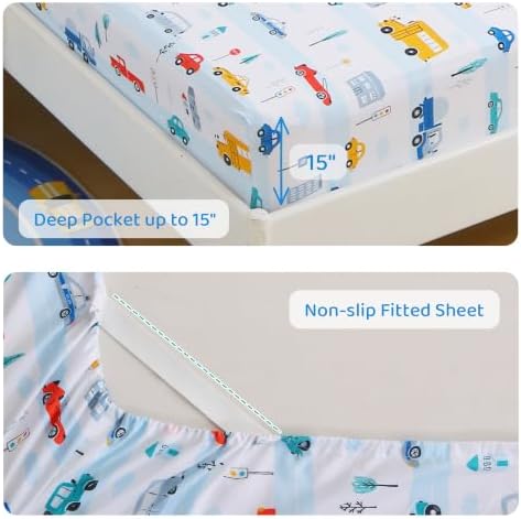 Viviland Kids Full Bedding Sets, Boys Comforter, Deep Blue Traffic Cars