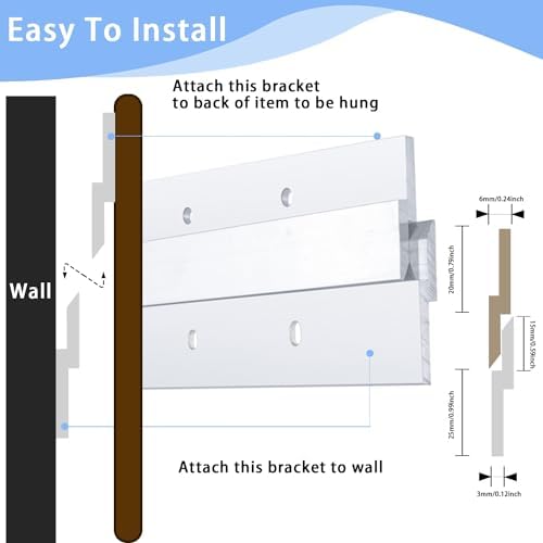 41'' French Cleat - Thick - French Cleat Hanger - Heavy Duty Aluminum Z Hanger for Hanging Picture, Mirror, Shelf, Headboard, Panel or Whiteboard ( 1 Pair, Supports 150 lbs )