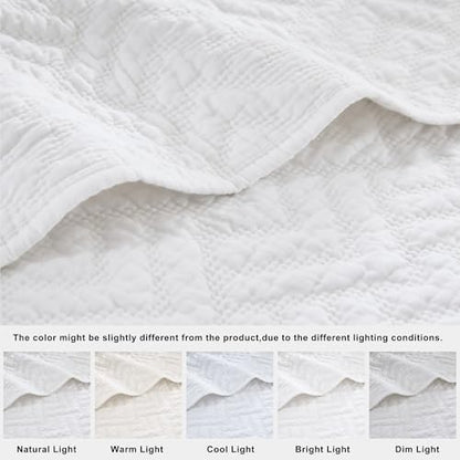 palassio White 100% Cotton Quilt King Size Bedding Sets with 2 Pillow Shams, Lightweight Textured Farmhouse Country Bedspread Soft Shabby Chic Patterned Coverlet for All Season, 3 Pieces