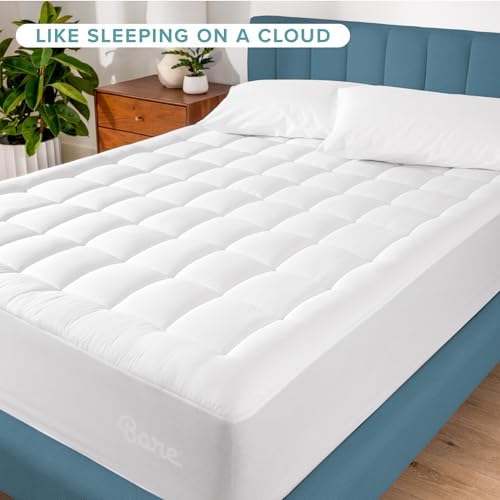 Bare Home Full XL Mattress Cover, White, 100% Cotton Top, Deep Pockets, Machine Washable, Breathable, Down Alternative Fiber Fill