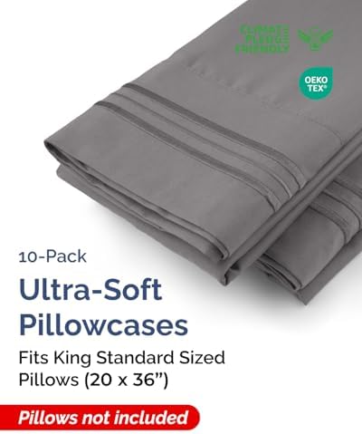 King Standard Pillow Cases Set of 10 - Soft Pillowcase Covers - Dark Grey