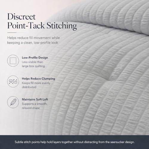 CozyLux King Size Comforter Set 7 Pieces Light Grey Seersucker Bed in a Bag