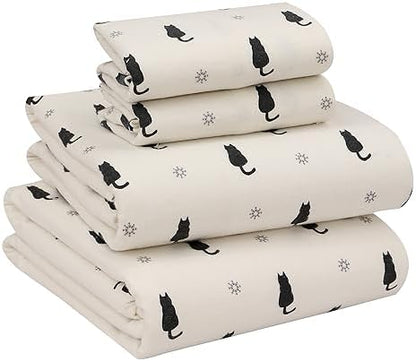 RUVANTI Flannel Sheets Set Full Size, Black Cat