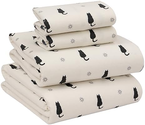 RUVANTI Flannel Sheets Set Queen Size, Black Cat