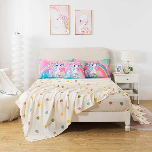 ADASMILE A & S 6Pcs Unicorn Bedding Twin for Girls Princess Rainbow Bedding