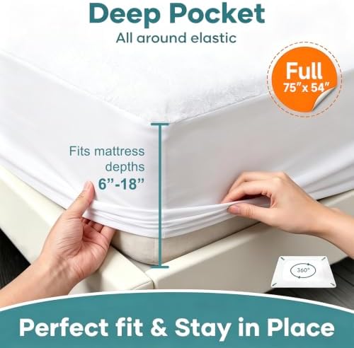 OhGeni 2 Pack Waterproof Mattress Protector, Full Size Mattress Pad Fitted with Deep Pocket 6"-18", Breathable Soft, Washable DirtProof Mattress Cover, White, More Than 99 pcs fibers, Daybed Cover