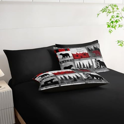 7 Piece Wildlife Bear Deer King Set Comforter，Rustic Cabin King Size Bedding Sets Comforter and Sheets