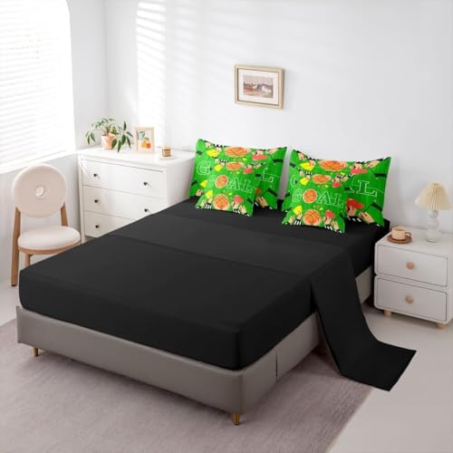 Erosebridal Boys Basketbal Gaming Pattern Green Boys Kids 7 Piece Bedding Set Twin | Playground Comforter Set with Sheets Ball Games Sports Theme Bed in A Bag Geometric Bed Sets