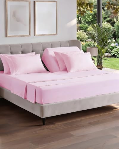 Flex Top Split Head King 6 Piece Sheet Set - Soft & Cooling - Light Pink