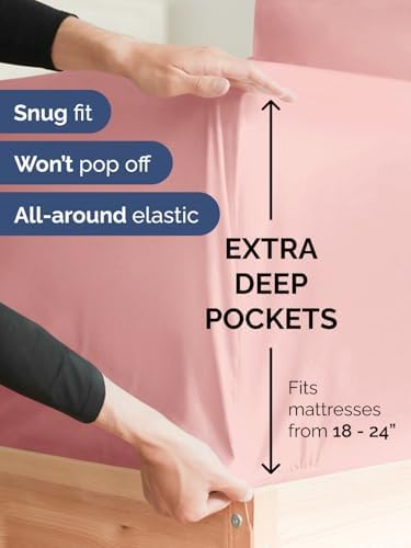 Extra Deep Split King Sheet Set - 5 Piece Soft & Cooling Sheets - Baby Pink