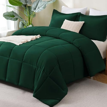 CozyLux Full Size Comforter Sets, 3-Piece Box-Stitched, Emerald Green