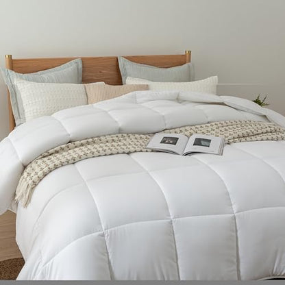 Dorrin Nessin Down Alternative Super Cal King 120x98 Comforter All Season Duvet Insert-Ultra Soft Double Brushed Microfiber Quilt Cover with 8 Corner Tabs (Super King, White)