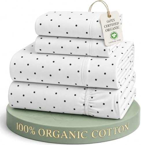 LANE LINEN King Sheet Set 100% Organic Cotton Cooling Soft 4pc - Polka Dot