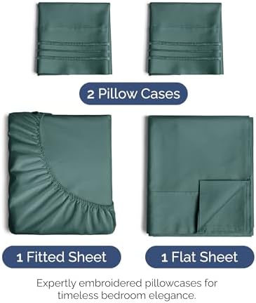 Queen Size 4 Piece Sheet Set - Ultra Soft & Cooling Bed Sheets - Dusty Teal