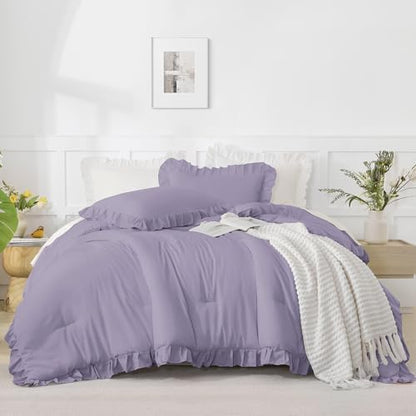 Andency Purple King Size Comforter Set, 3 Pieces Solid Farmhouse Bedding