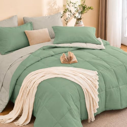 Queen Comforter Set with Sheets - 7 Pieces Bed in a Bag Green Bedding Sets