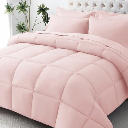 JOLLYVOGUE Twin XL Comforter Set, Ultra-Soft Bed in a Bag Twin XL Size 5 Pieces, Oeko-TEX Certified Bedding Set with Down Alternative Comforter, Sheets, Pillowcases & Shams, Blush Pink