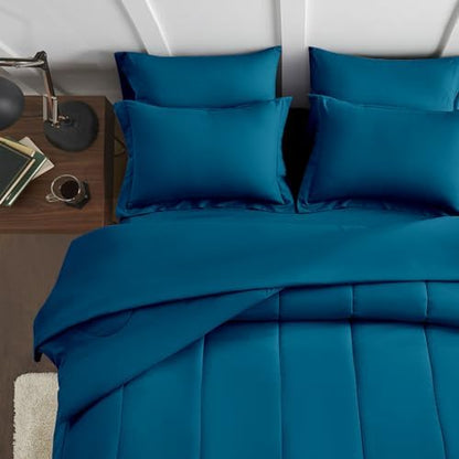Maple&Stone Queen Comforter Set 7 Pieces Bed in a Bag Teal Bed Set