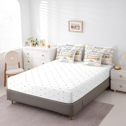 Erosebridal Lake Camping Comforter Set Twin Size,Oil Art Boat Paddle Bedding Set for Kids Teens,Wooden Plank (Comforter+Fitted+Flat Sheet+2 Pillowcases+2 Throw Pillow Covers) 7 Pieces Bed Set