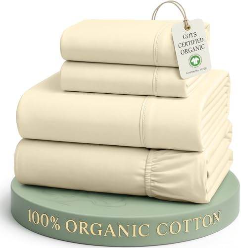 LANE LINEN Queen Size Bed Sheets 100% Organic Cotton Soft 4pc - Natural