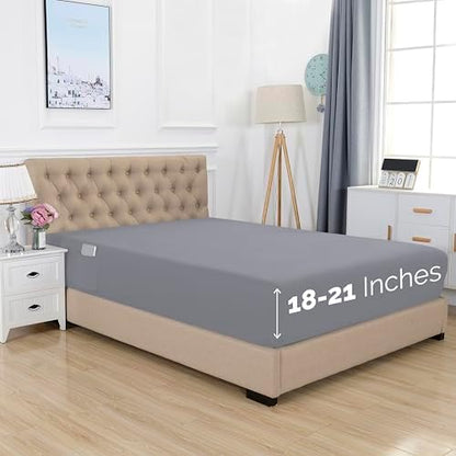Elegant Comfort 1500 Premium Hotel Quality 18-21 Inches Deep - Extra Deep Pocket Single Fitted Sheet for High Mattress, Luxury and Softest, Smart Pocket - Wrinkle Free, King, Gray